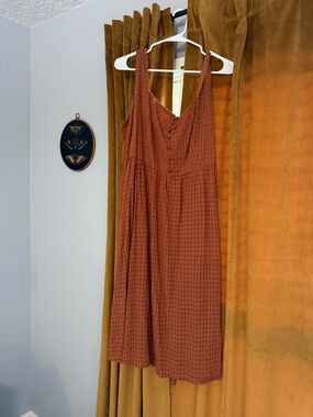 Disturbia Orange Gingham Sleeveless Midi Dress